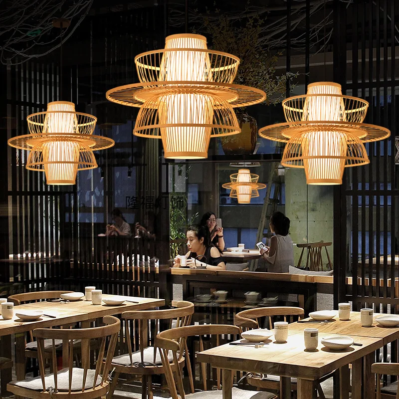 Wholesale Natural Bamboo Material Handcraft Lampshade Reading Led Lights Handmade Rattan Ceiling Light Bamboo Pendant Lamp