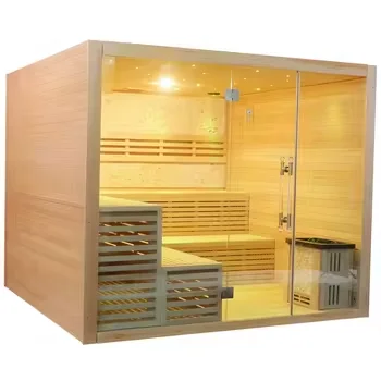 Solid wood 4-6 people indoor Double bench heating sauna rooms wet steam traditional sauna