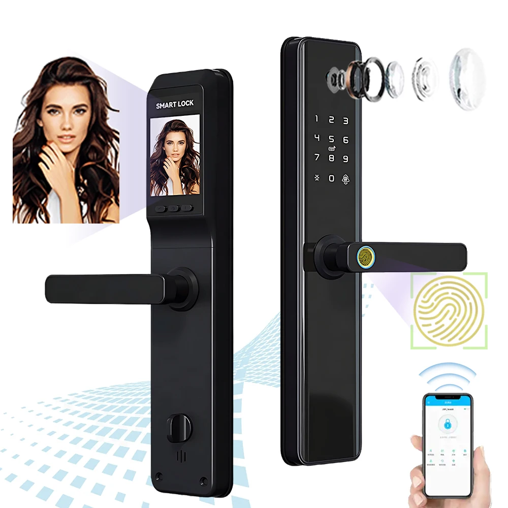Elock ES237F oem Tuya Safety Smart Lock Wifi electronic door handle security fingerprint smart lock with Camera