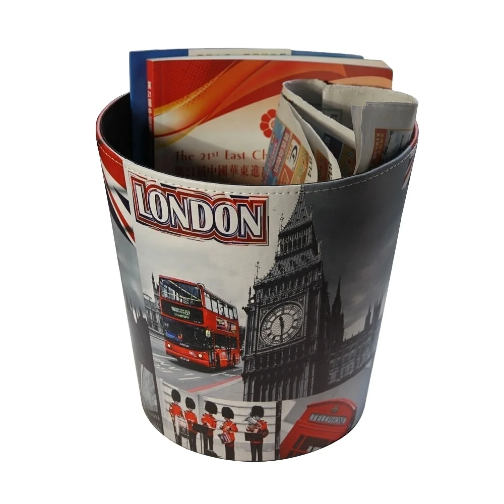 LG7137 Classic Leather  custom printing Waste Paper Basket, Storage Bin for Kitchen, Office and High Class Hotel Trash Cans
