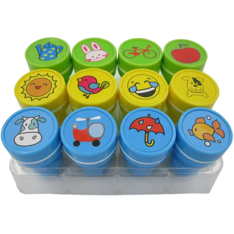 Plastic colorful funny rubber self inking stamps for kids custom logo stamp set maker