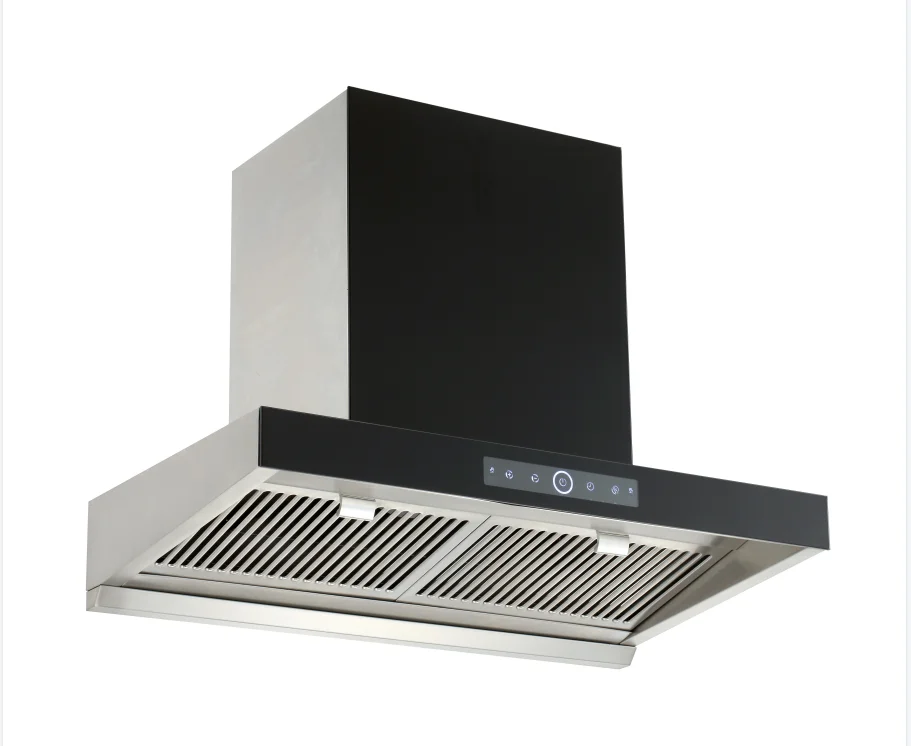 low noise kitchen wall exhaust fan black glass range hood chimney insulation