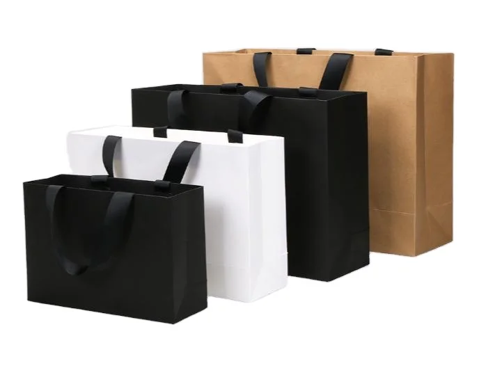 High Quality Reusable Brown Paper Kraft Shopping Bag White Cardboard Carrier Eco-Friendly Grocery Bags