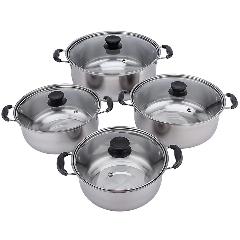 8PCS Kitchen Cookware Set Soup Pot Suit Cooking Pot Set Stainless Steel Cookware Glass Lid Stock Pot Wholesale Casseroles Sets