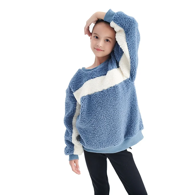 
Hot sale fashion kids clothing girls tops sherpa soft pullover sweatshirt 