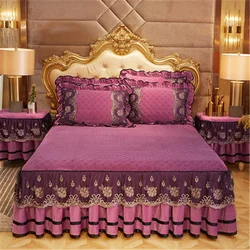 Luxury Bedding European Style Bedspreads on The Bed Lace Bed Skirt Pillowcases Crystal Velvet King Queen Size Home Textiles