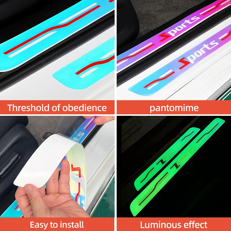 Scuff Protective Door Sill Cover Vinyl Sticker Rear Bumper Protective Sticker Anti-scratch Film Strips Luminous Car Door Sill