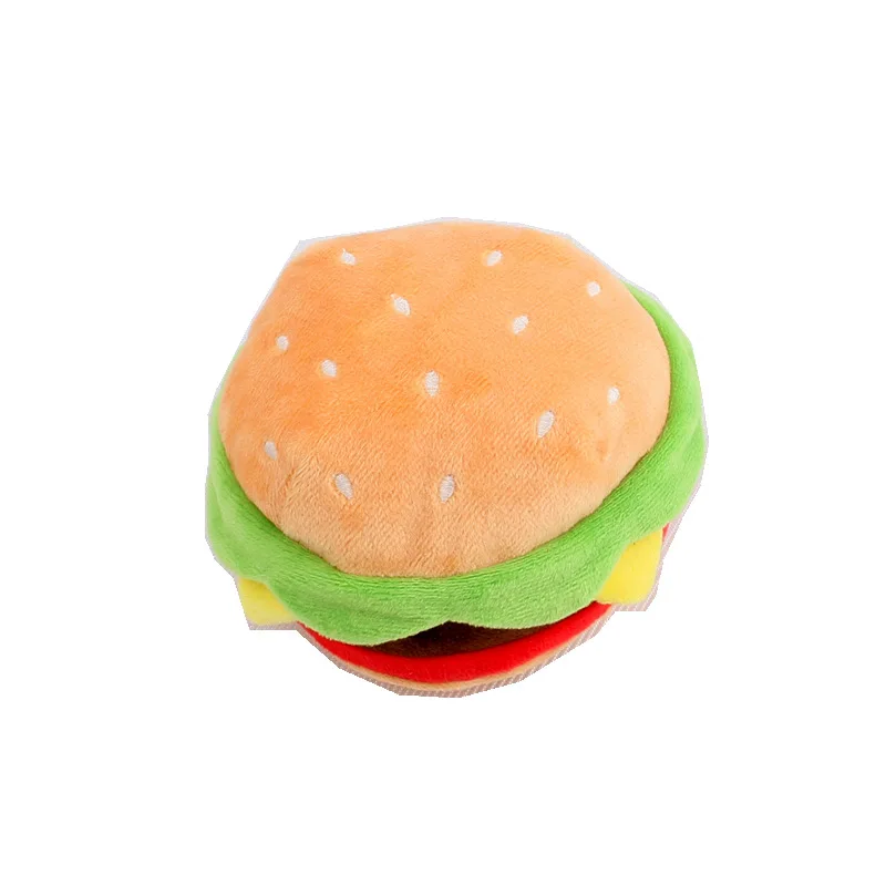 
Pet plush squeeze toy pizza hamburger steak ice cream chips whooshing dog toy 