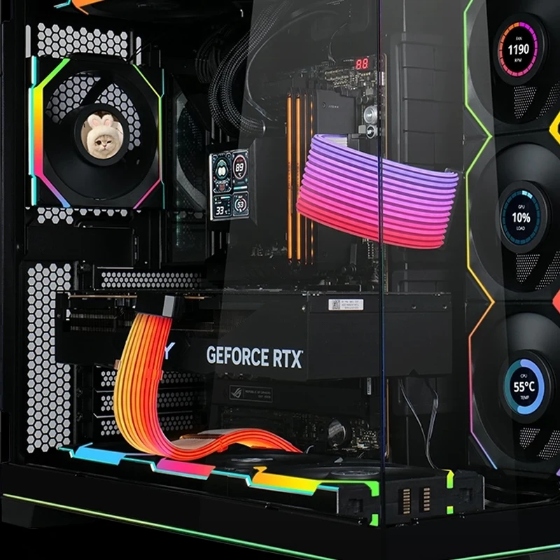 Lian Li Strimer Wireless RGB PSU Extension Cable Bendable Silicone Wire Gen.4th ATX 24Pin 16Pin ,Detachable Soft Silicone