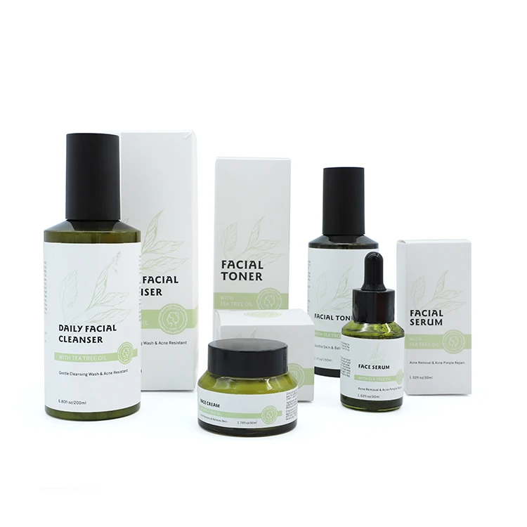 2023 NEW Private Label  Acne Treatment Skin Care SET Whitening Tea Tree Face cleanser Toner FACE Cream Serum Tea Tree Face Set