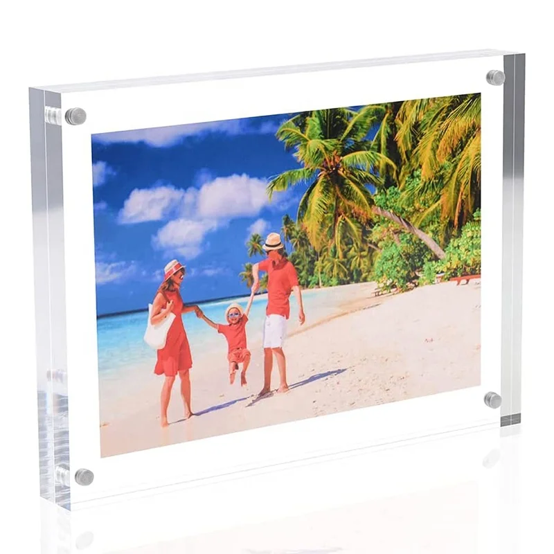 3.5x5 Inch 10mm+10mm Thick Plexiglass Acrylic Magnetic Frameless Photo Frame Lucite Crystal Photo Stand Glass Picture Display