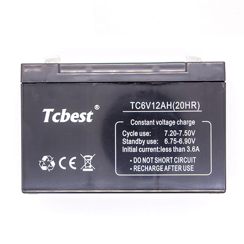 OEM/ODM Tcbest герметичная свинцово-кислотная батарея 6V12AH перезаряжаемая для резервного копирования с CE/ROHS