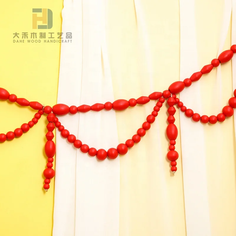 6 Feet 190cm Christmas Red Wood Bead Looped Garlands Rustic Vintage Beaded Garland Farmhouse Home Decor Tree Ornaments