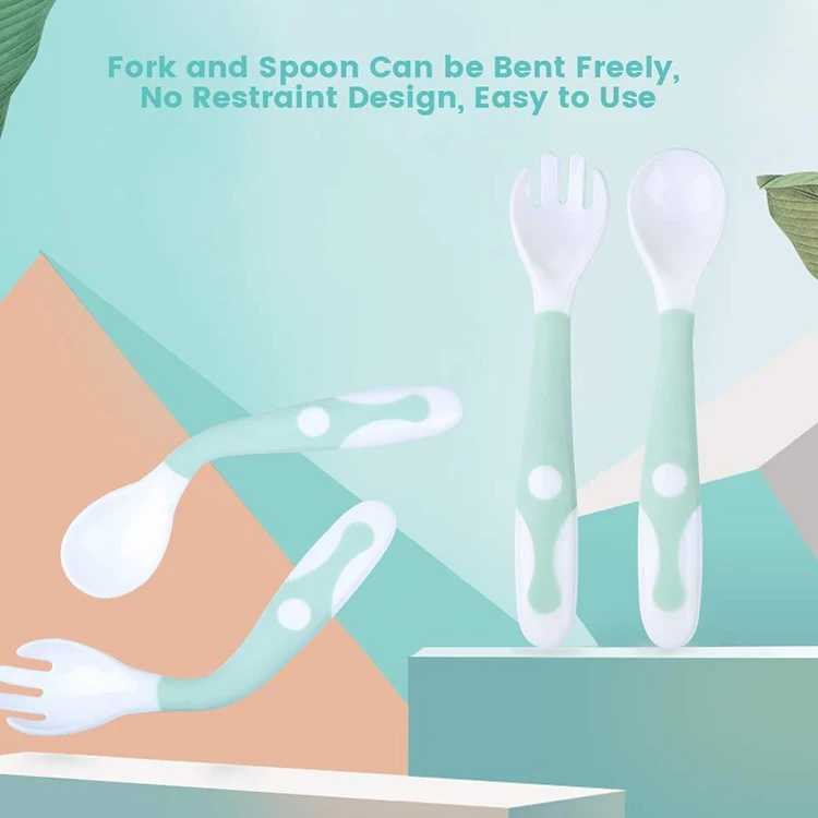 Изготовленная на заказ Гибкая детская вилка и ложка, комбинированные пищевые материалы, большая ложка, детская ложка, вилка, наборы столовых приборов BOOSMAI