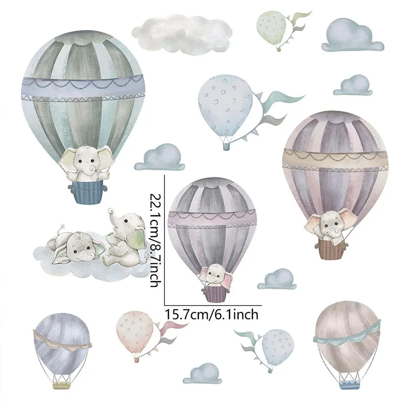Cartoon hot air balloon elephant die cut stickers water proof stickers for home decor kids room decoration