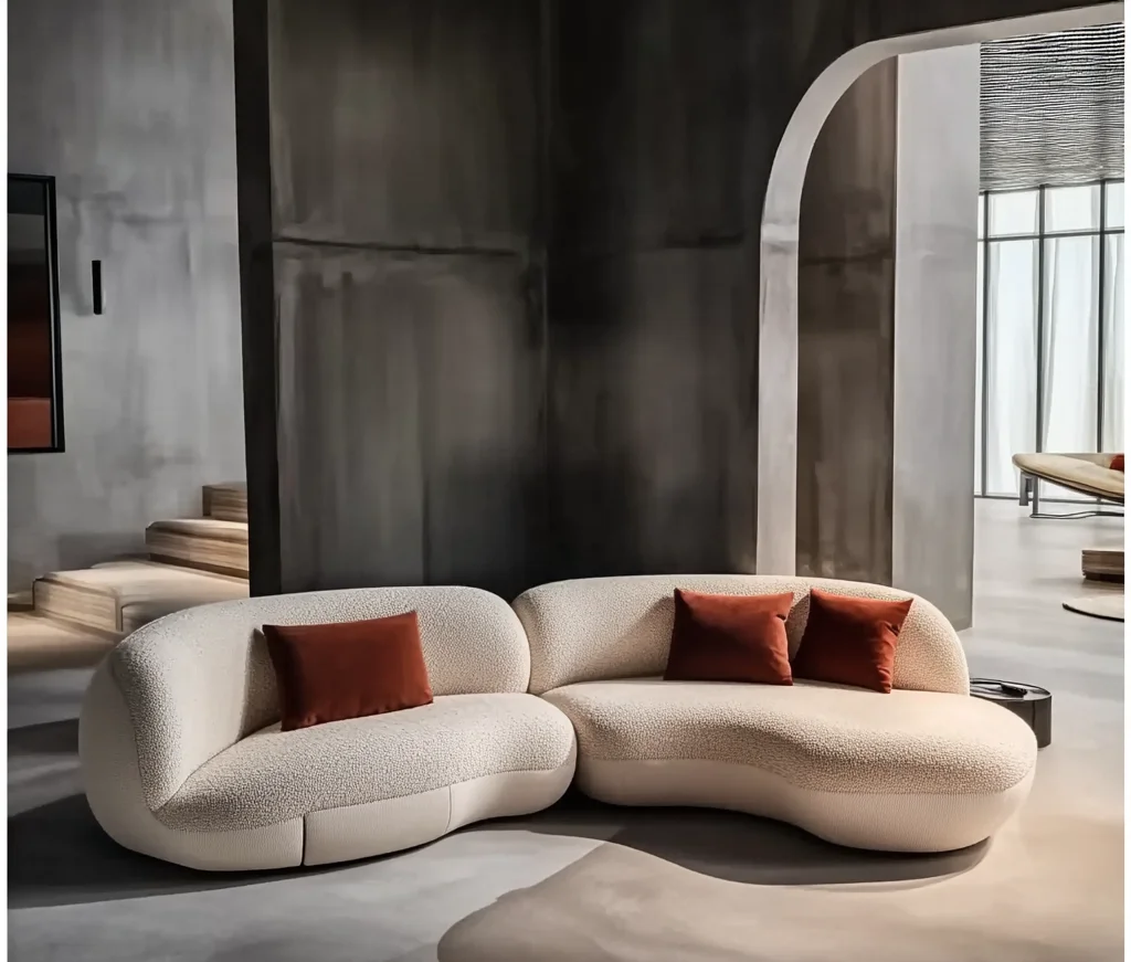 Modern living room white boucle corner couch luxury velvet curved crescent sectional sofa designs semi circle moon shaped sofa