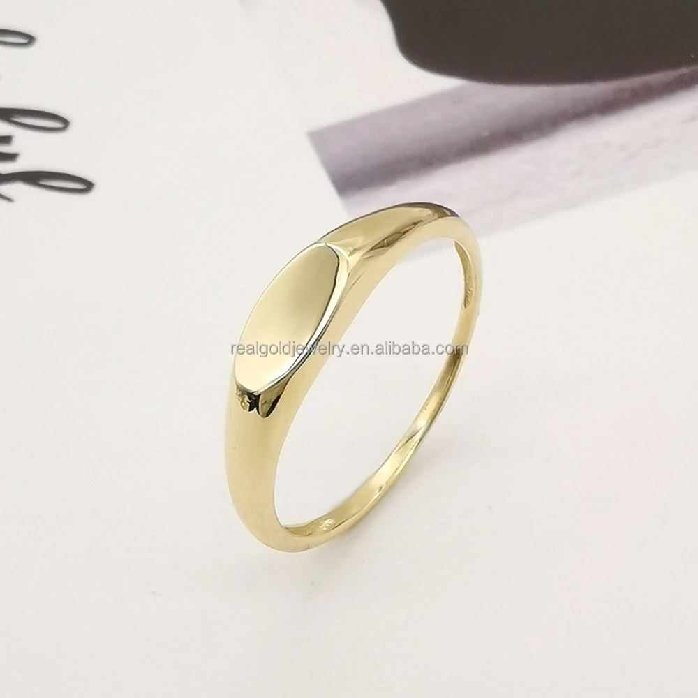 Classic Signet Ring Pure 14K Real Gold Dainty Style Customized Engraved Class Ring Solid Gold Jewelry Rings
