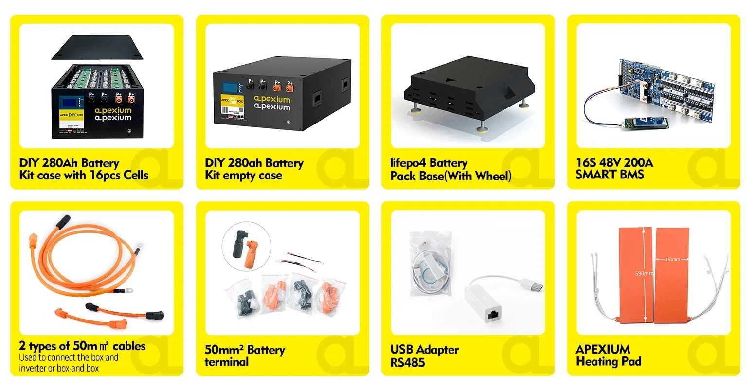 Apexium 48V Lifepo4 Battery Apexium 16S 105Ah Diy Box Bms Kit Lithium Energy Storage Battery For Solar Storage system
