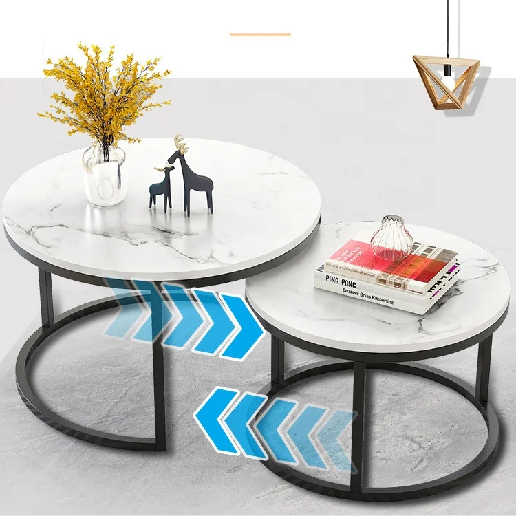 Wood various material top marble texture wrought iron minimalist living room furniture luxury coffee table set