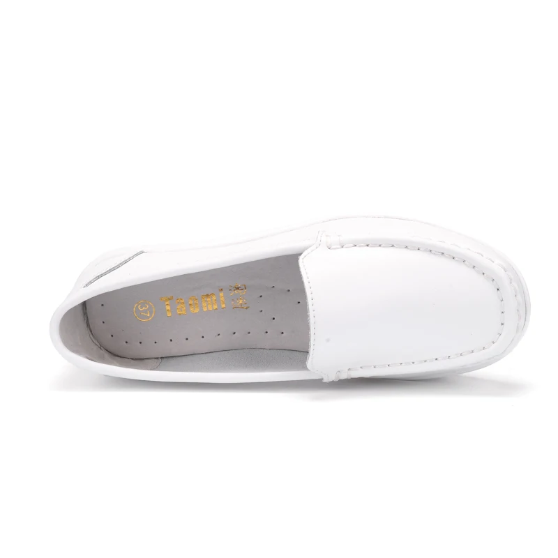 Hospital Nurse Shoe Comfortable Cow Leather Anti Slip White Nursing Shoes For Nurse with Elastic Contraction Band Air Cushion