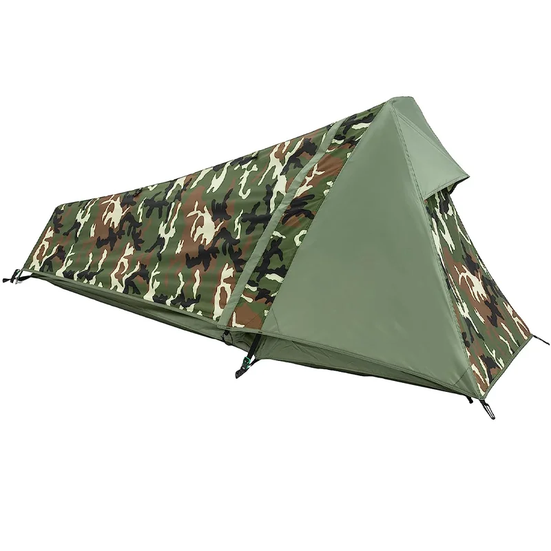 Factory straight hair outdoor custom easy to build waterproof windproof single camping hiking camo tent
