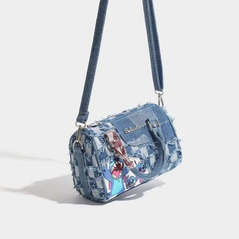 New Blue Lilo Stitch Angel Wallet Elegant Lady Luxury Coin Purse Cute Cross-body Shoulder Woman Bag Denim Cloth Coin Phone Bag