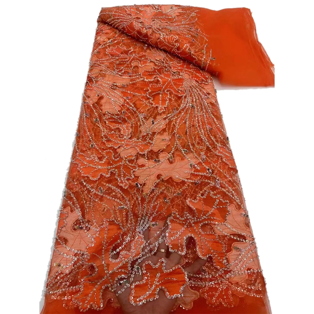 NI.AI Luxury Lace Fabric Colorful Sequence Net Lace Embroidery Satin Lace Sequin Fabric For Wedding Dress