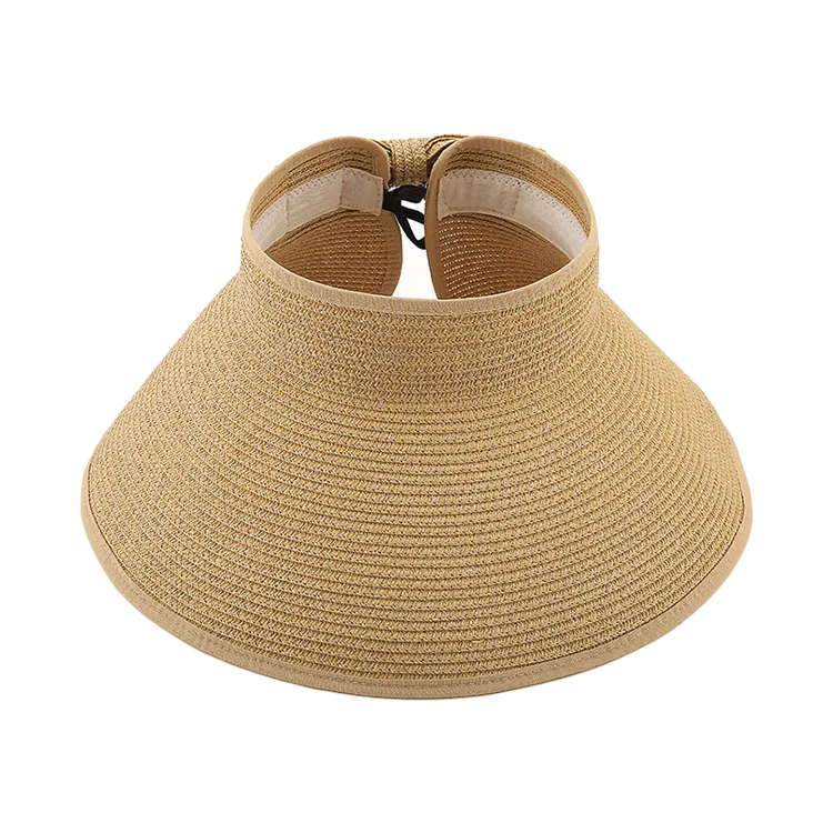 Women UV Protection Airtop Visor Cap Foldable Straw Hats Portable Paper Straw Visor Hat Sun Beach Wide Brim Hat
