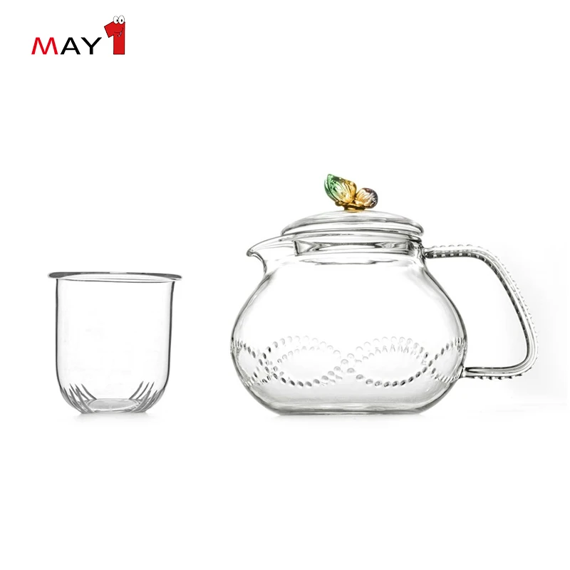 
funky style lovely for hot and cold filter tea borosilicate glass teapot 