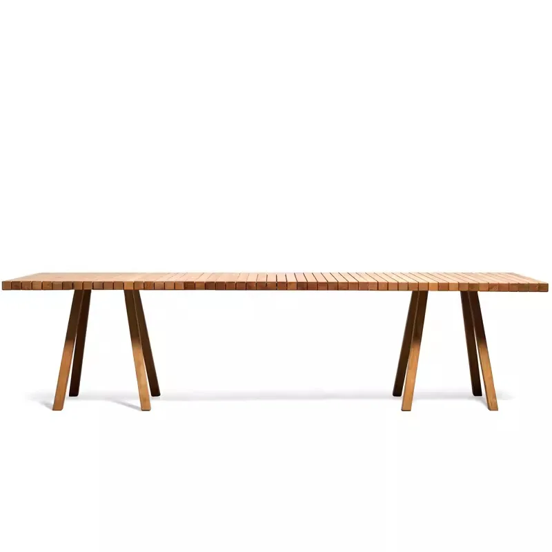 Outdoor teak table and chair Anticorrosion Solid wood homestay outdoor garden long table sun protection rattan chair