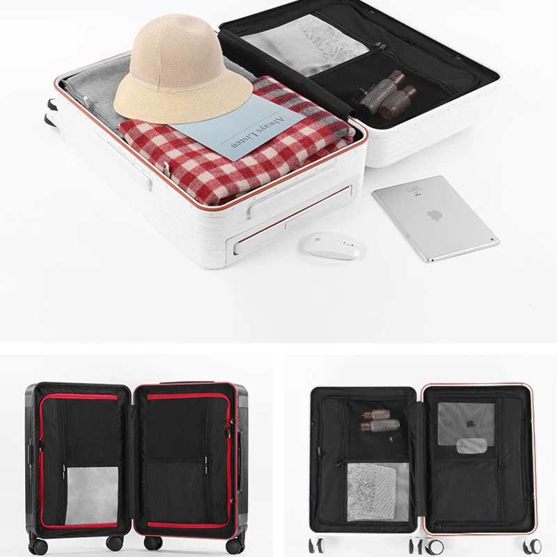Prosperity Wide Trolley Suit case Travel Small Zipperless Luggage Bags Trunk Suitcase Aluminium