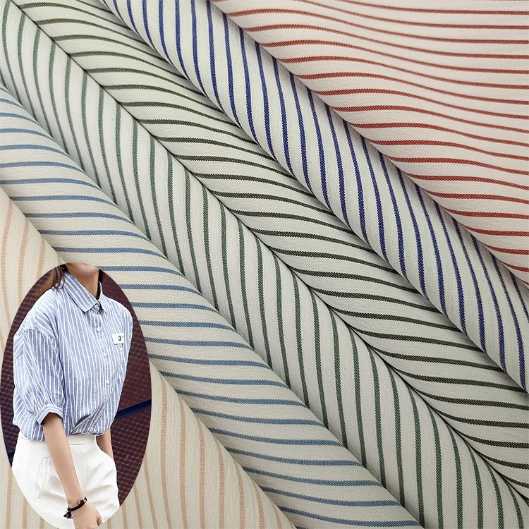 New Premium Woven Stretch Striped Fabric Soft Microfiber Fashion Work Uniform Stretch Striped shirt Fabric for ladies