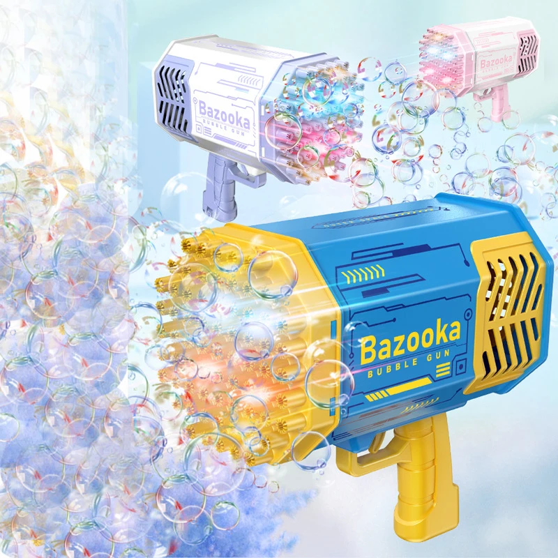 Wholesale rocket kid pistoa de bolhas blower machine bubble boom bubble maker toys 69 hole gatling led rocket bazooka bubble gun