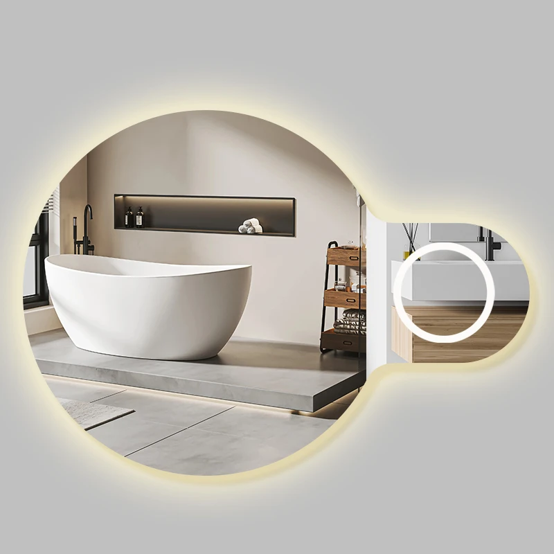 Fullkenlight large wall mounted led bathroom mirrors smart touch screen magnify bathroom mirror with light