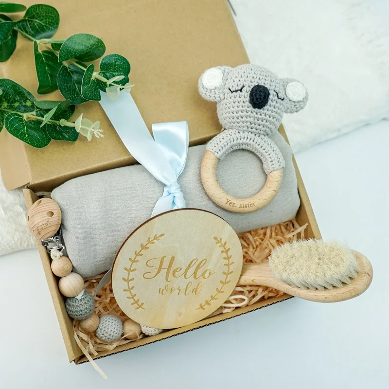 Crochet Pacifier Clip Amigurumi teddy bear Toys Teether Elephant Rainbow Moon Wood And Baby Newborn Set Crochet Gift Teether