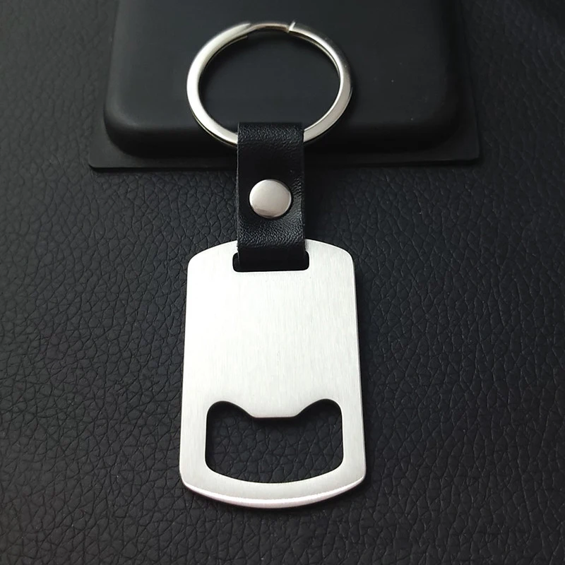 High Quality Metal Stainless Steel PU Leather Keychain Blanks Different Shape Bottle Opener Keychain With Customize Logo