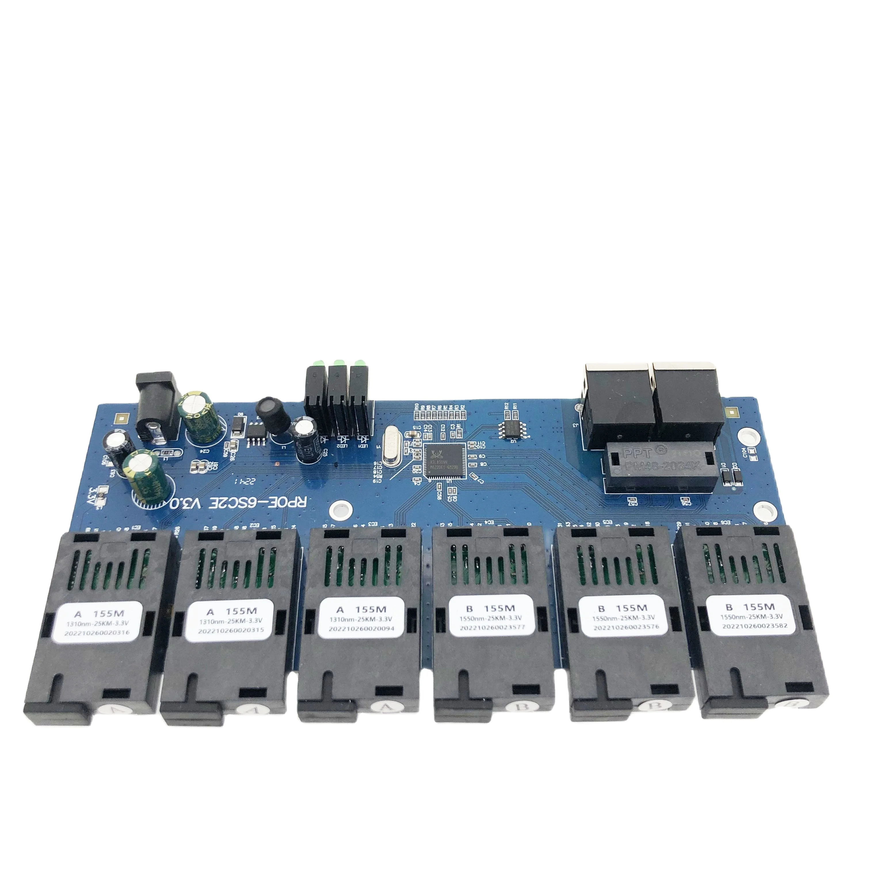 Реверсивный POE 6f2e 10/100 м Быстрый коммутатор Ethernet 25 км волоконно-оптический медиаконвертер Pcba волоконный переключатель