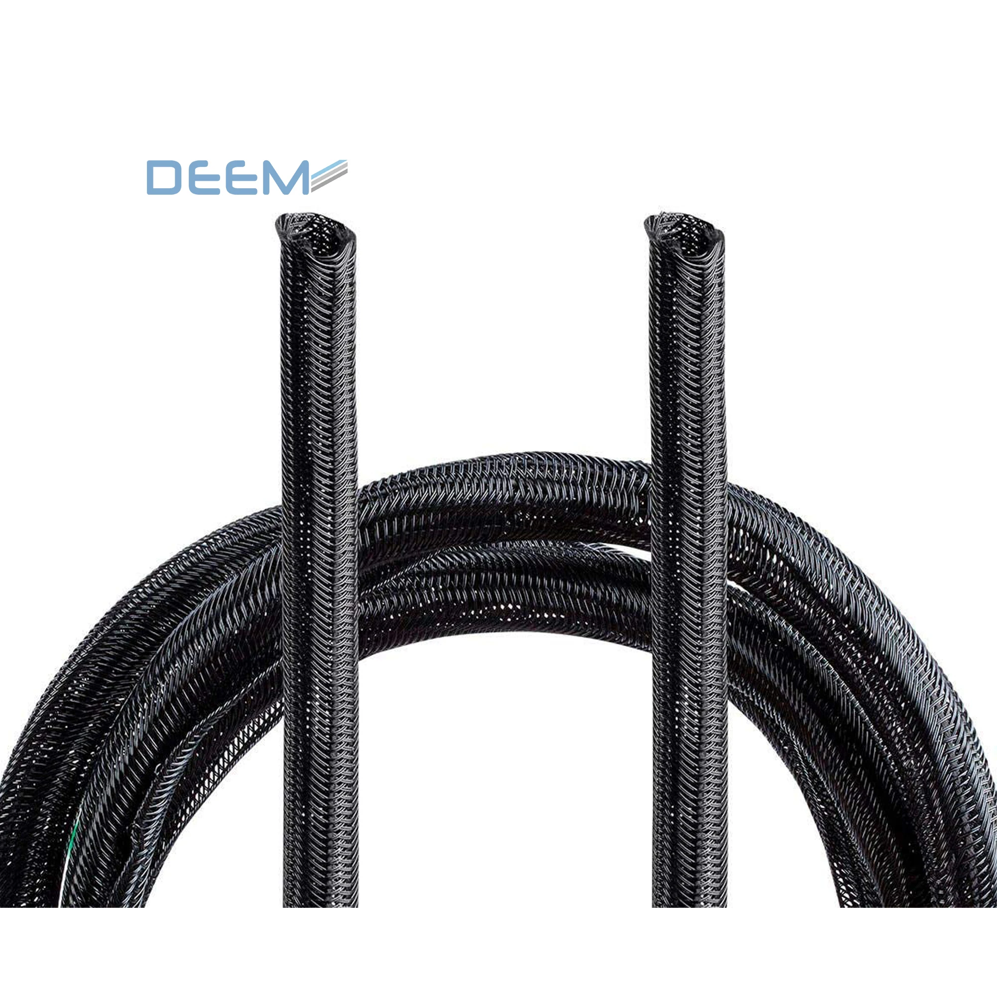 DEEM black expandable braided sleeve PET material cable protective sleeve