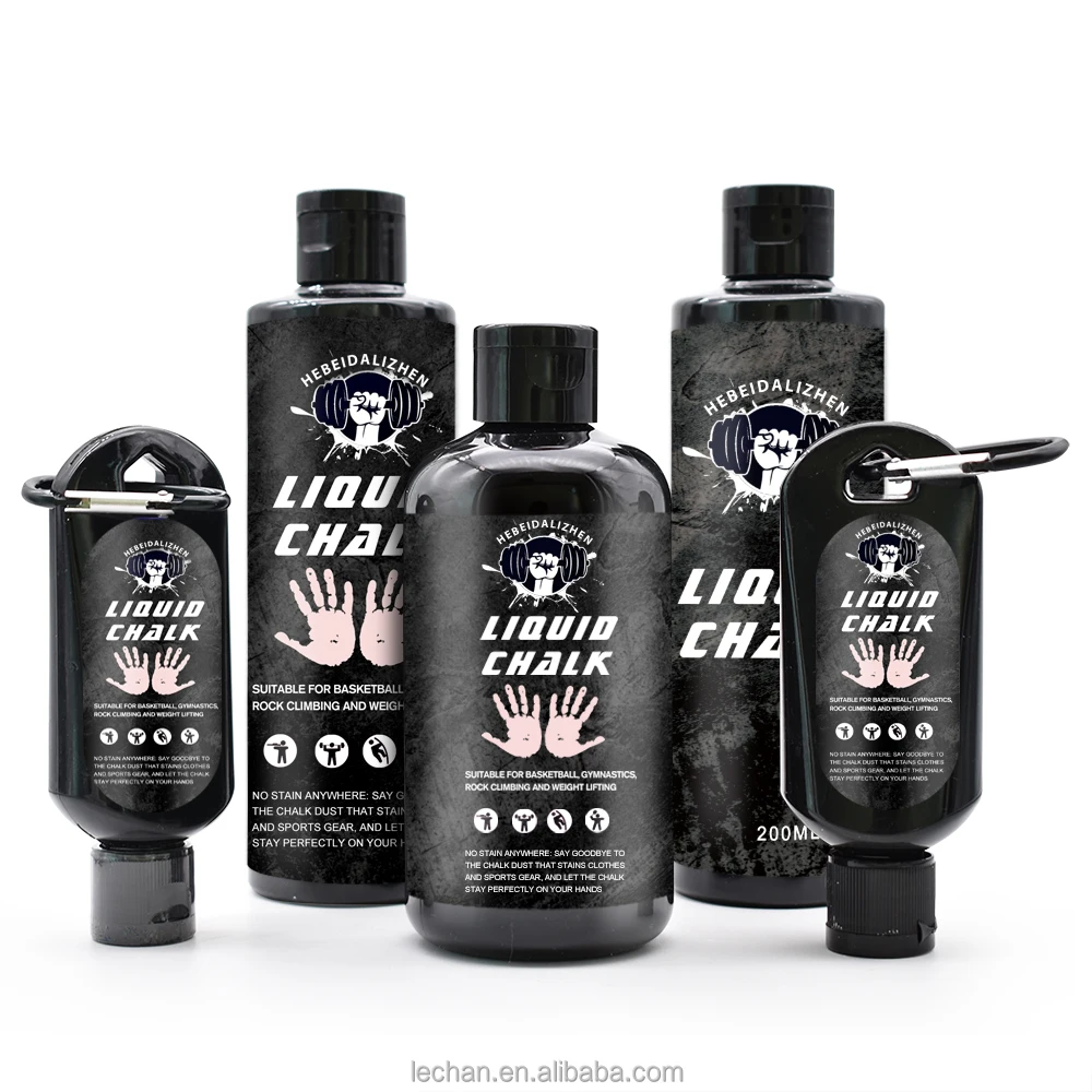 Fast delivery custom logo 50ml 250ml black white dry hands pole grip liquid weightlifting gym chalk for rock climbing