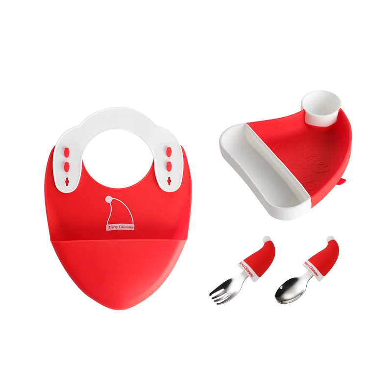 2023 Christmas new design food grade silicone kid non slip kid plate set