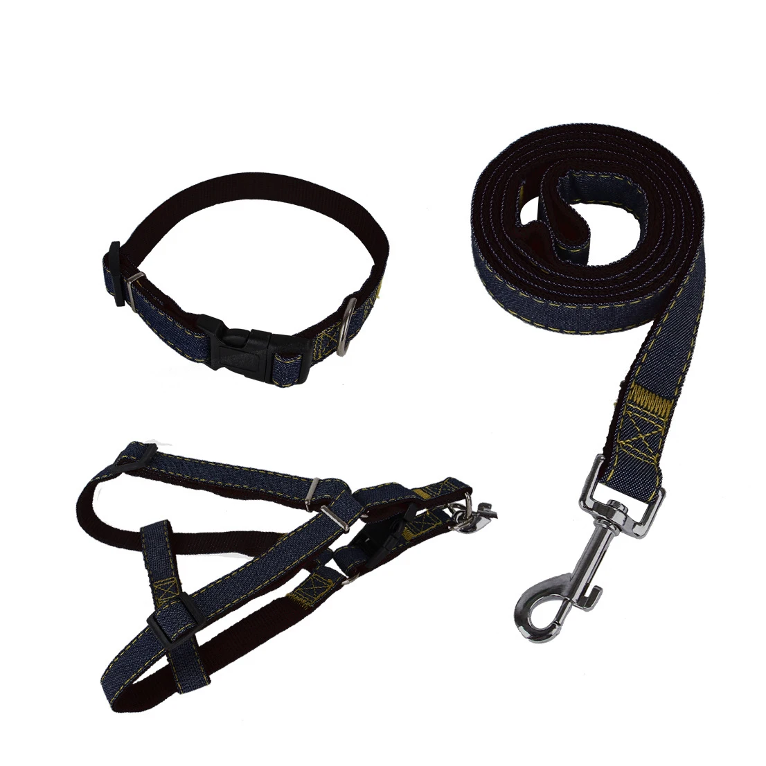 Wholesale Low Price Denim Dog Harness Collar Leash Set for Medium Large Dog