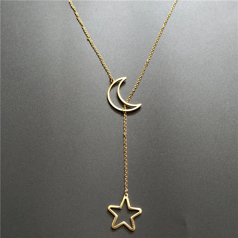 Fashion Women Collar Stainless Steel 18k Gold Pated Hollow Moon Star Sign Choker Necklace