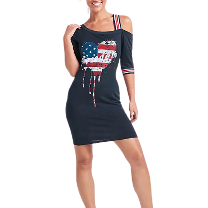 Custom high quality one shoulder hip hop dress women half sleeve dress dresses women print