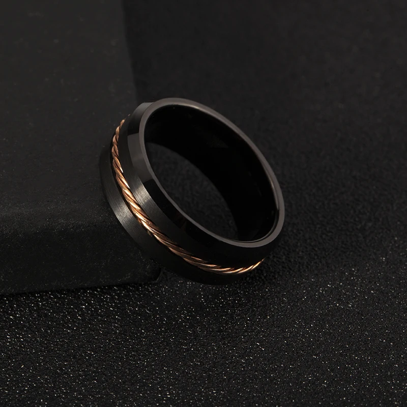 Customize 8mm Damascus Men Finger Ring Inlay Whiskey Tungsten Ring For Wedding