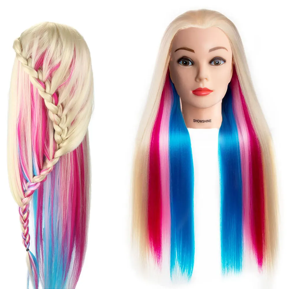 Wholesale Barber and Hair Stylist Long Hair Braiding Multi-colored Yaki Straight Doll Manikin Head Hair Practice Training Head