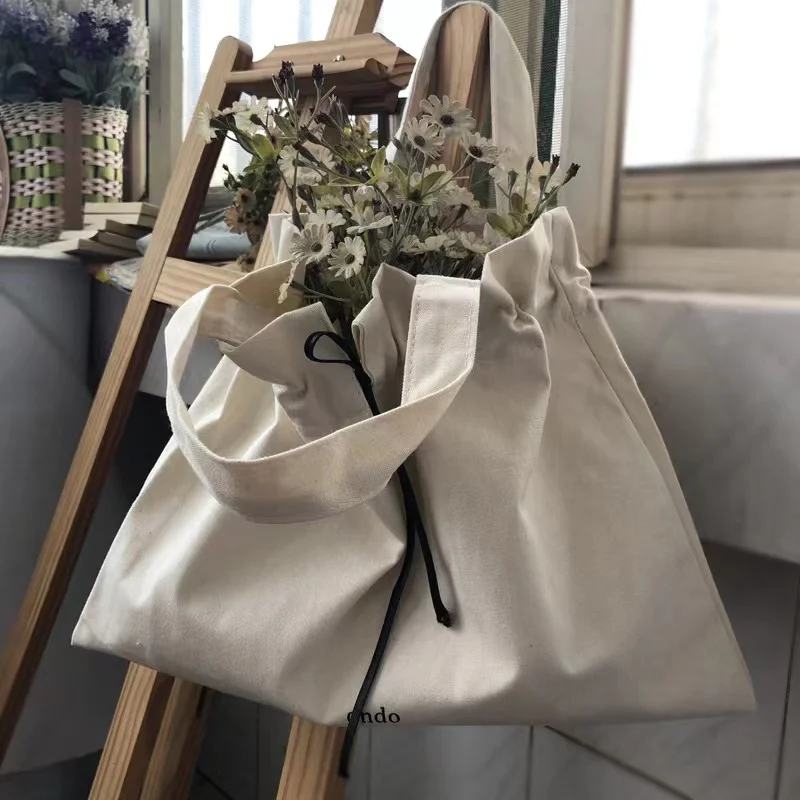 Wholesale Small MOQ eco-friendly reusable nature custom logo print drawstring bag shopping tote bag canvas cotton bag