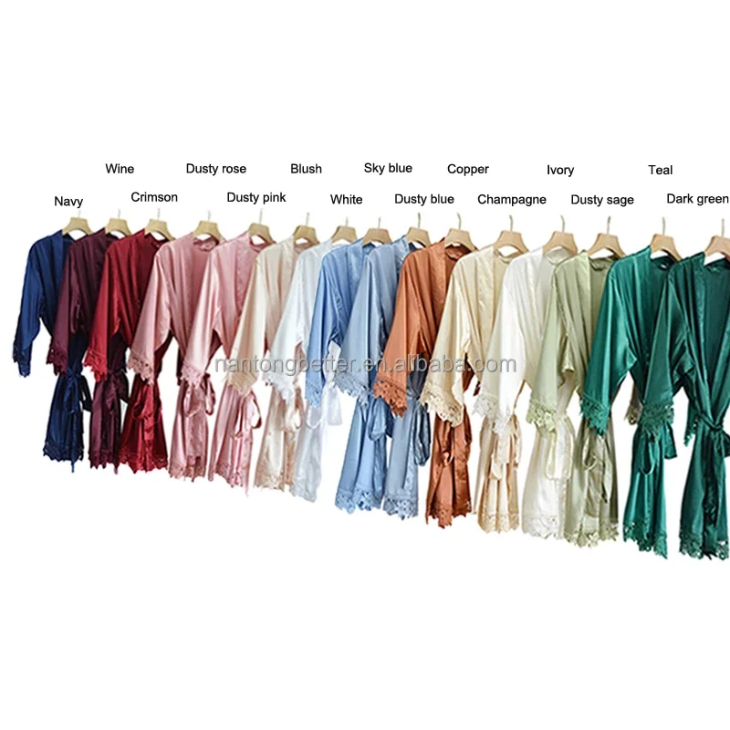 Luxury Soft Smooth Lace Silk Personalized Bride Robes For Women Satin Bridal Kimono Shower Kimono Short Robe Bridesmaid Gift
