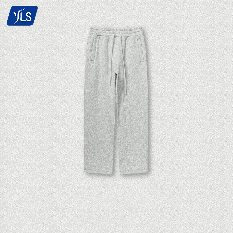 YLS Custom Oversized Fleece Cotton Flare Pants For Men Straight Wide Leg Baggy Sweatpants Stacked Sweat Pants