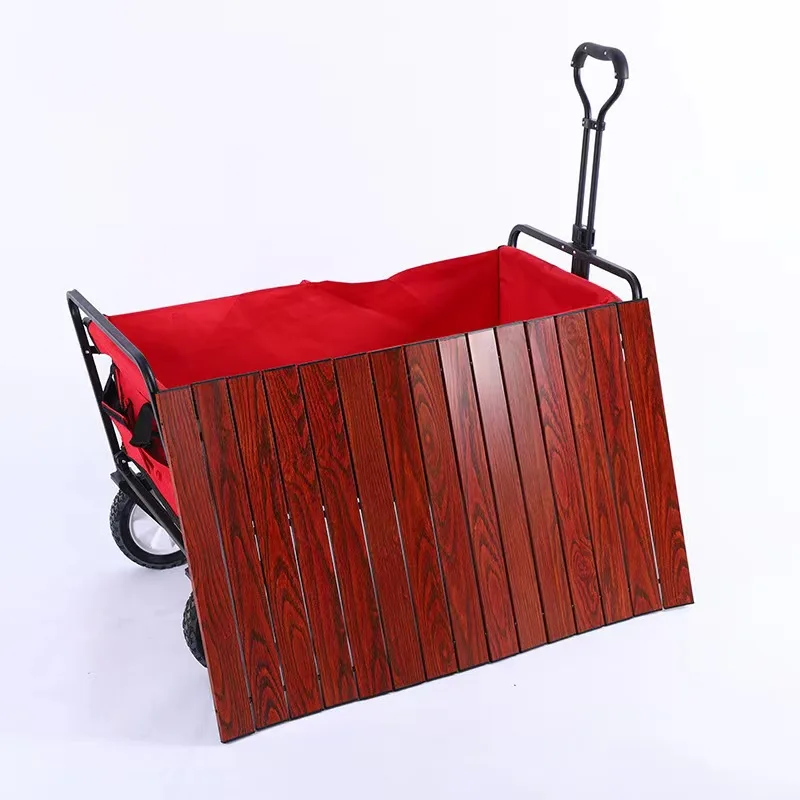 Folding Wagon With Aluminium Table Top Four Wheels Adjustable Handle And Suitable All Terrain Outdoor Cam Garden