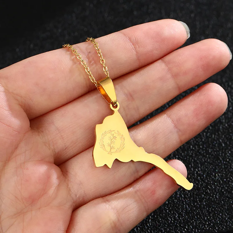 2022 New Style Punk Eritrea Symbol Hip Hop Necklace Silver Gold Pendant Necklace Retro Chain Stainless Steel Necklace for Men